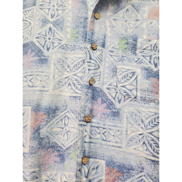 Batik Bay Shirt Mens Medium Blue Hawaiian Silk Short Sleeve Collared Button Down - Picture 7 of 13